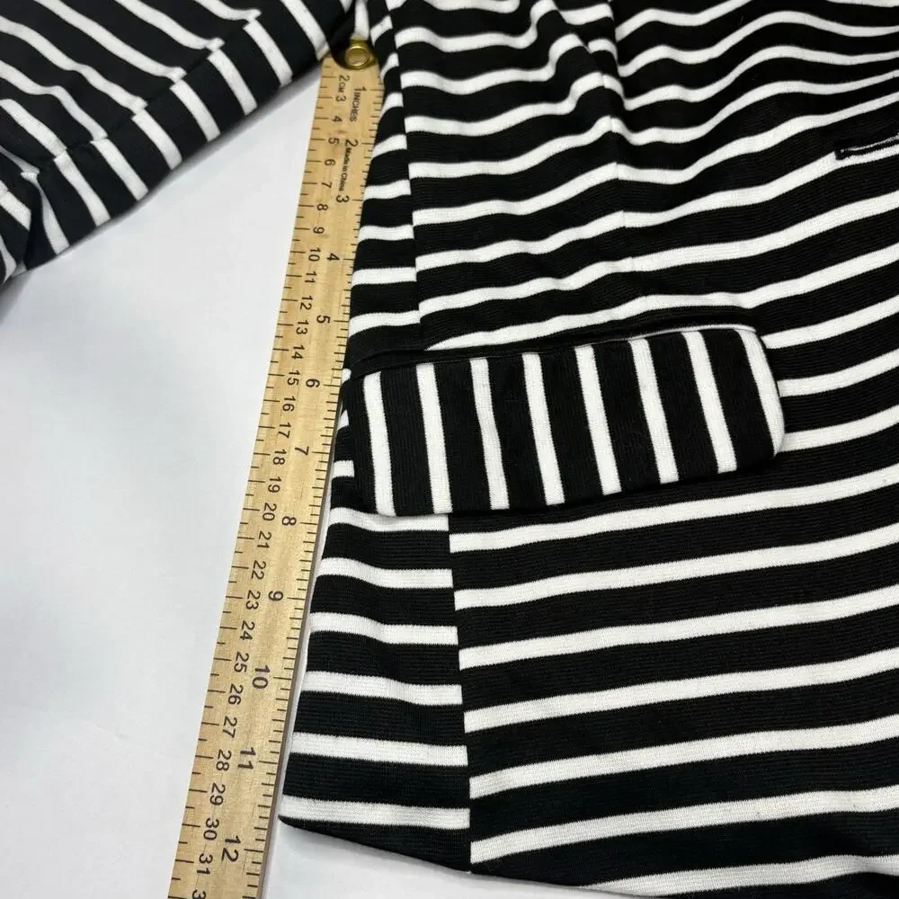 MONTEAU Size M Stripe Blazer Jacket Black White Hot Pink Lined Button Stretch - Picture 6 of 8